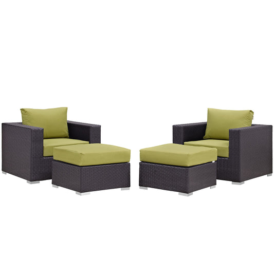 Conversation 4-Piece Alfresco Sectional Set, Espresso & Peridot