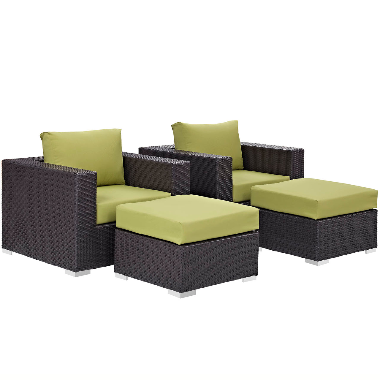 Conversation 4-Piece Alfresco Sectional Set, Espresso & Peridot