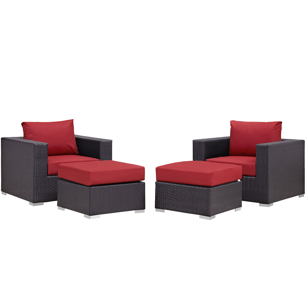 Convene 4 Piece Outdoor Patio Sectional Set, Espresso & Red