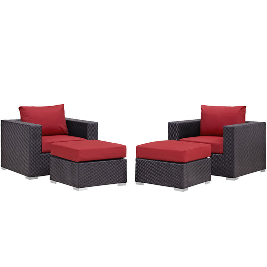Conversation 4-Piece Alfresco Sectional Set, Espresso & Red