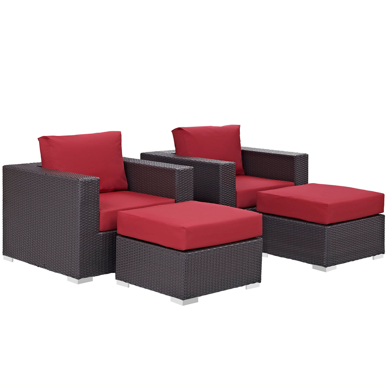 Convene 4 Piece Outdoor Patio Sectional Set, Espresso & Red