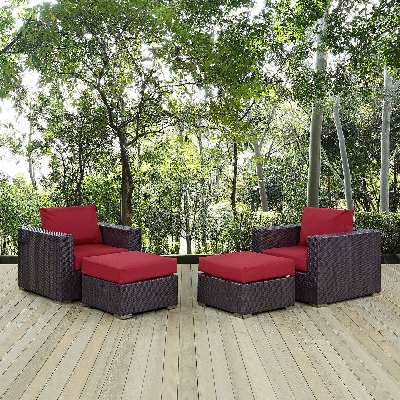 Convene 4 Piece Outdoor Patio Sectional Set, Espresso & Red