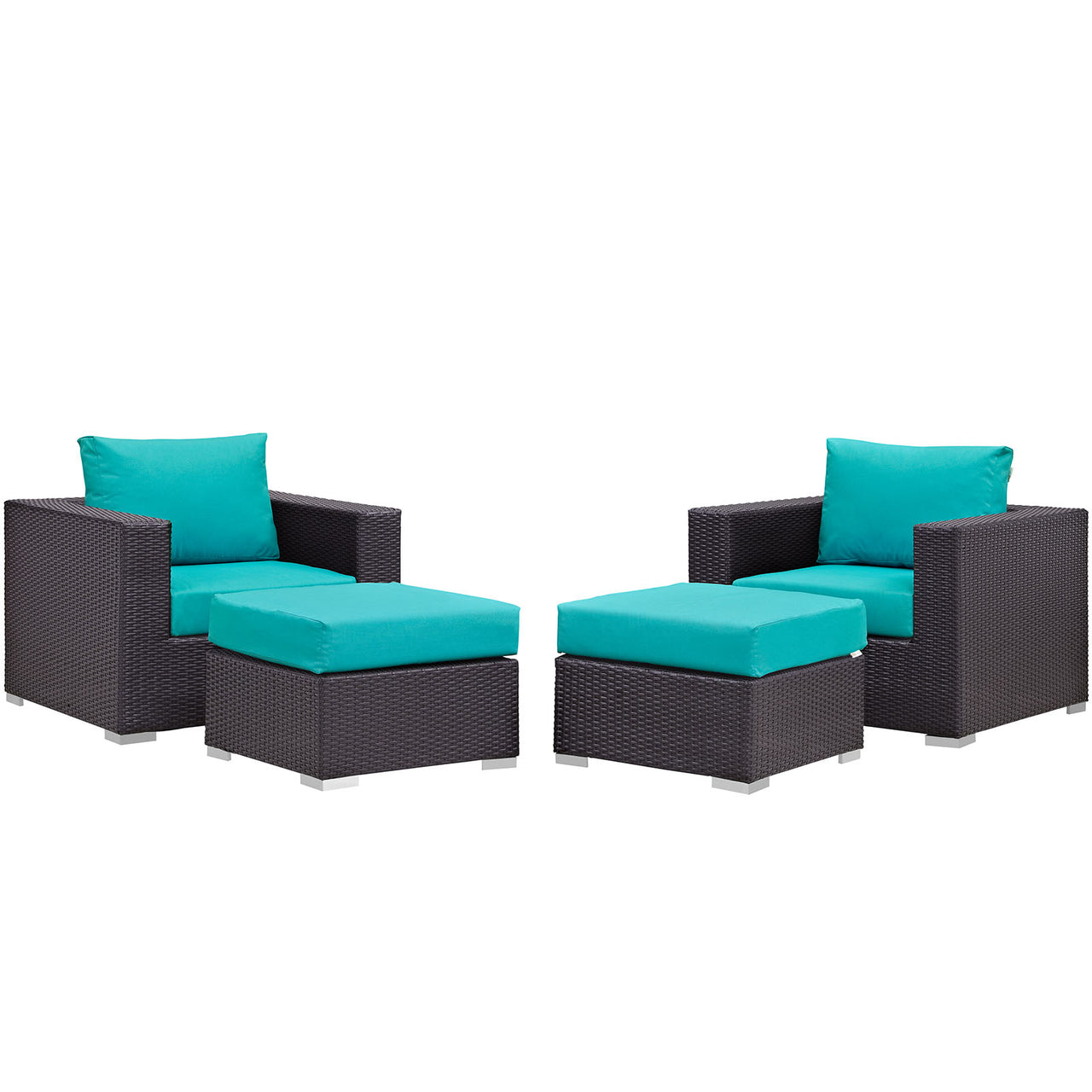Conversation 4-Piece Alfresco Sectional Set, Espresso & Turquoise