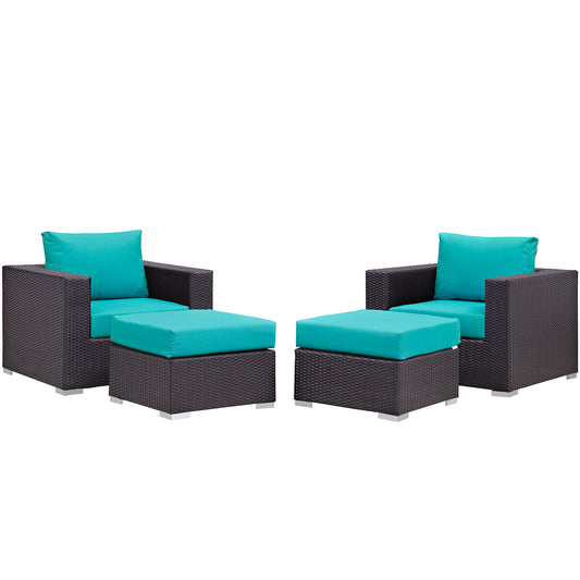 Conversation 4-Piece Alfresco Sectional Set, Espresso & Turquoise