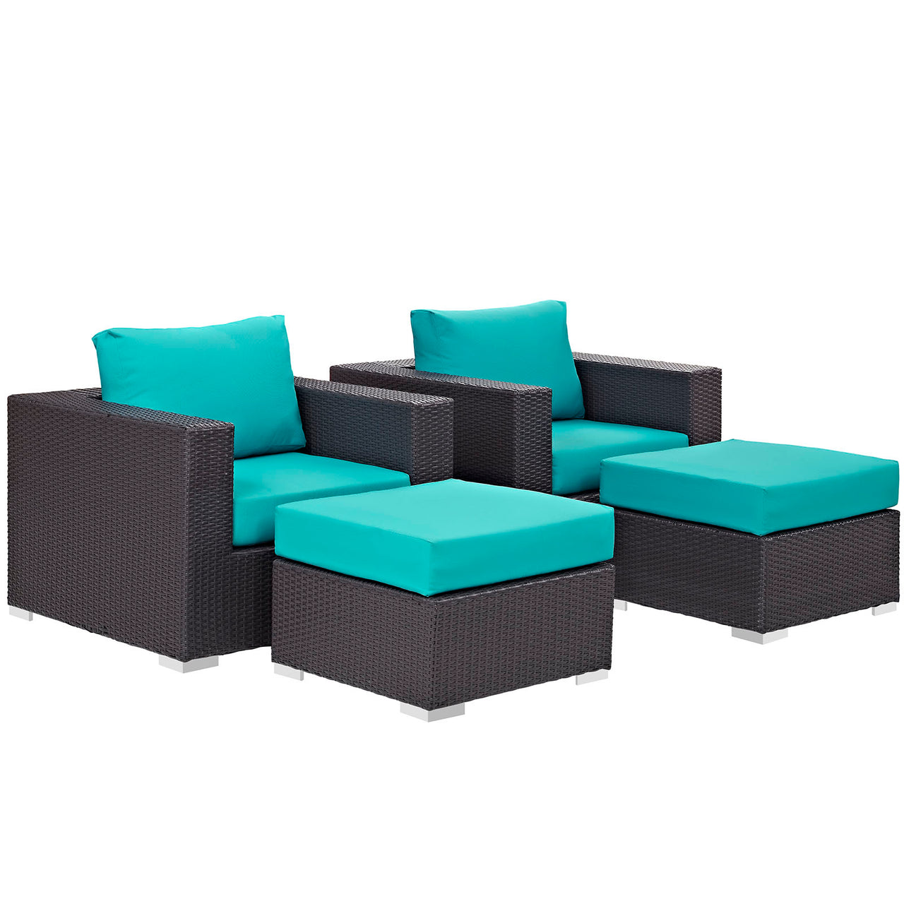Conversation 4-Piece Alfresco Sectional Set, Espresso & Turquoise