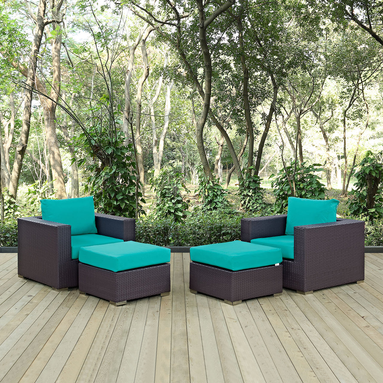 Conversation 4-Piece Alfresco Sectional Set, Espresso & Turquoise