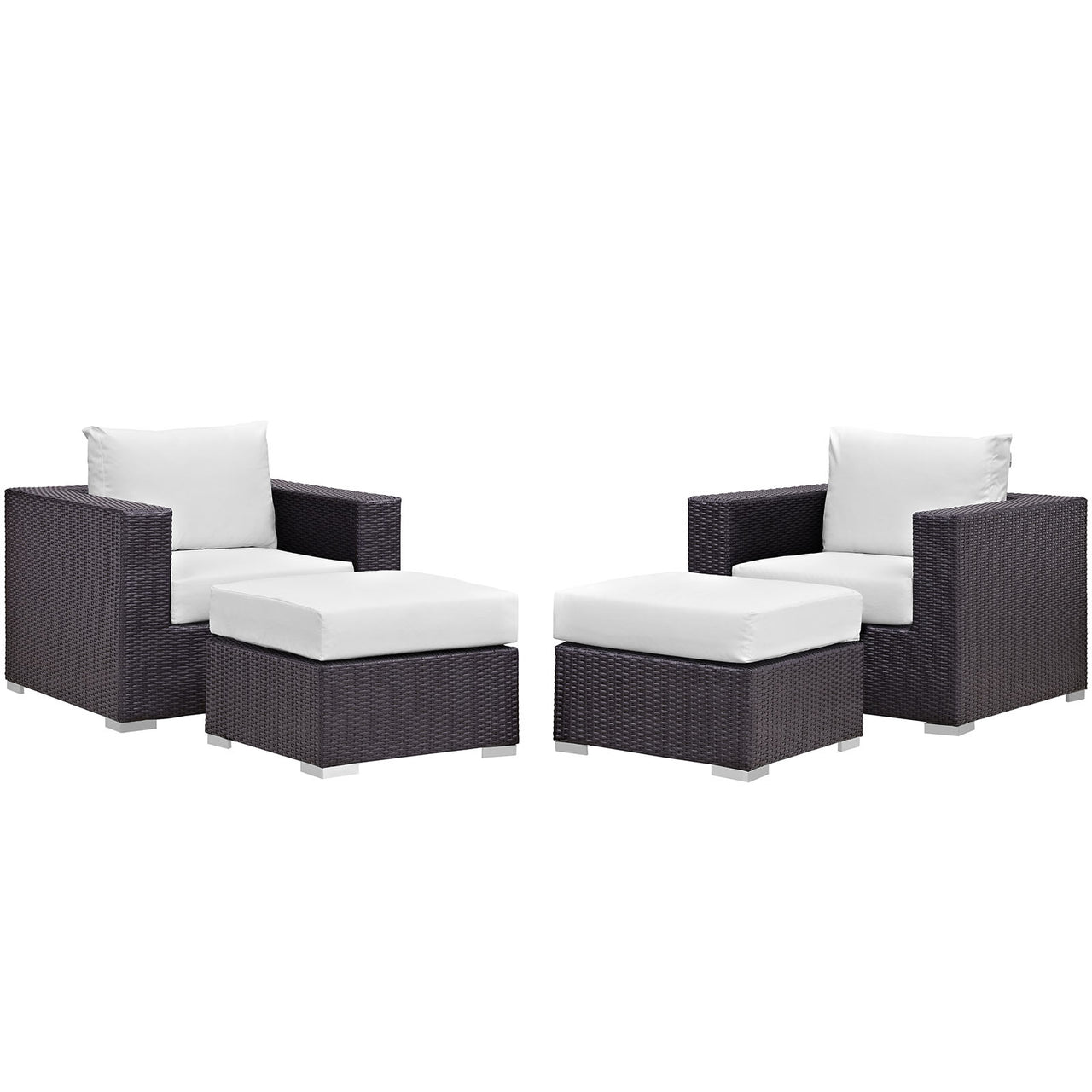 Convene 4 Piece Outdoor Patio Sectional Set, Espresso & White