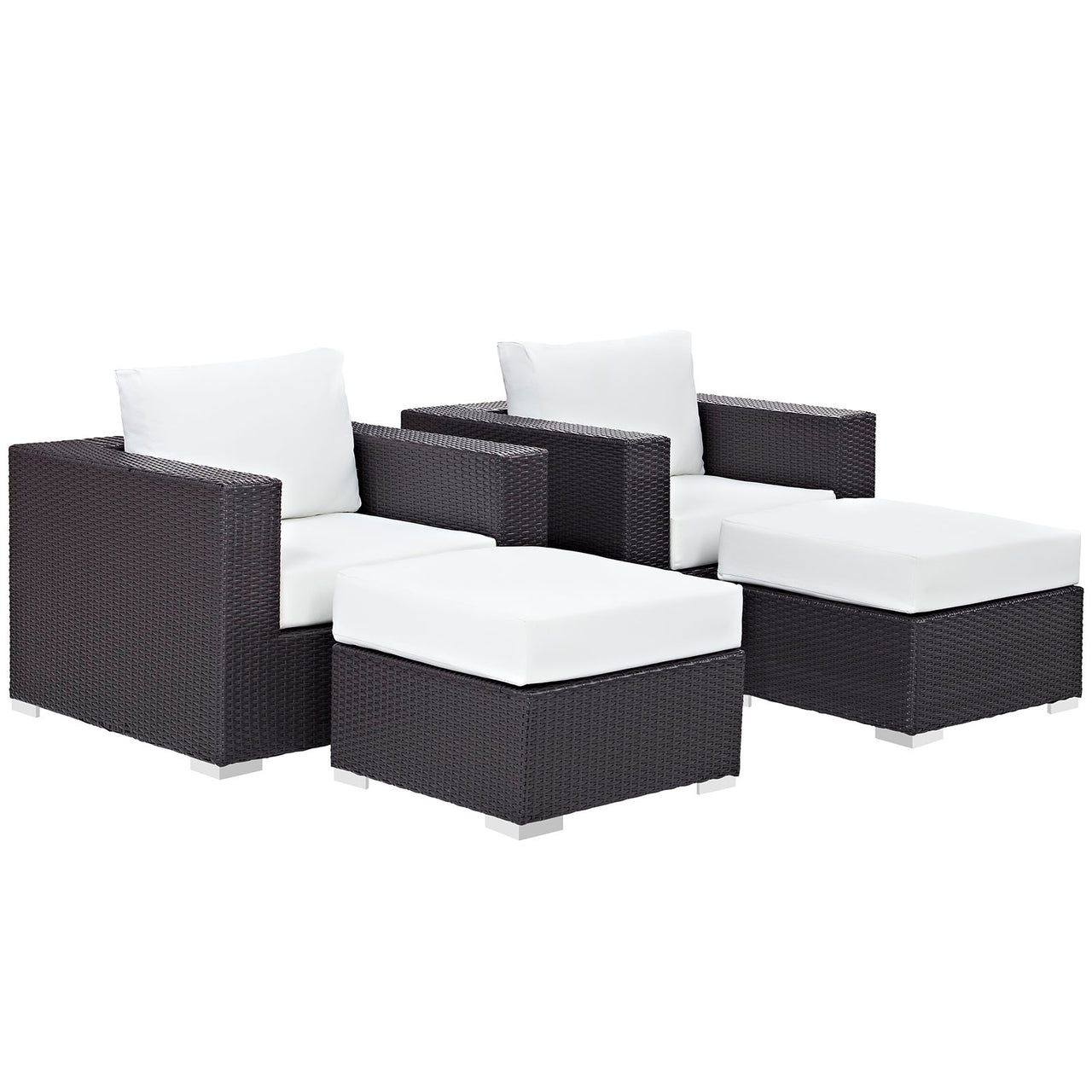 Convene 4 Piece Outdoor Patio Sectional Set, Espresso & White