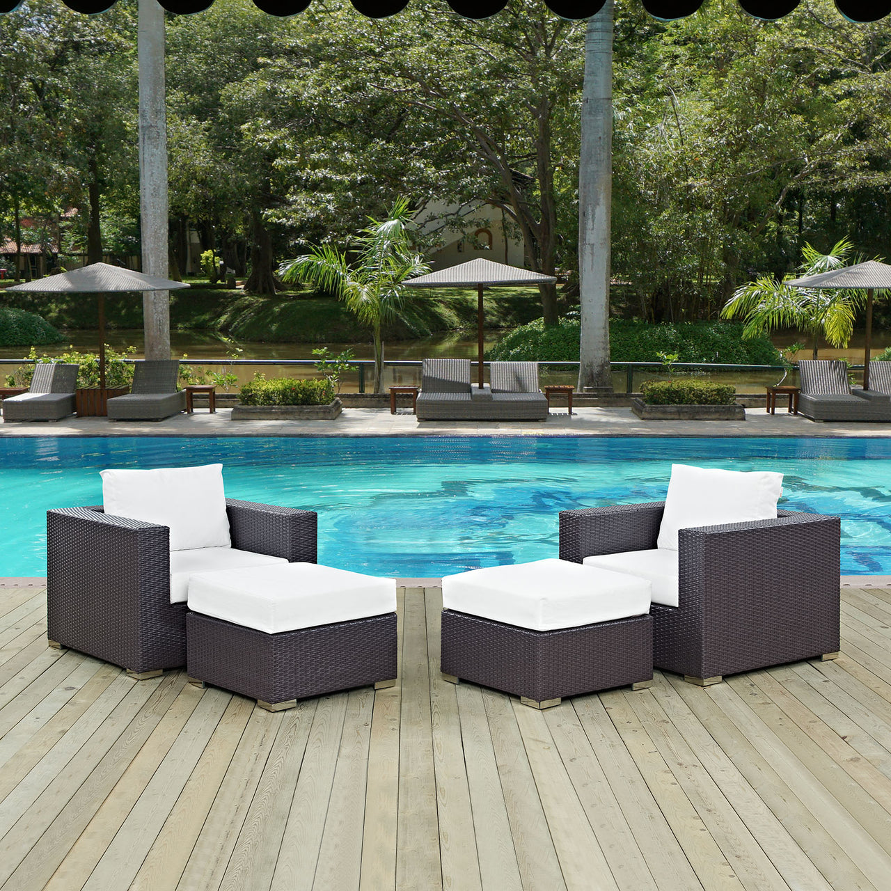 Convene 4 Piece Outdoor Patio Sectional Set, Espresso & White