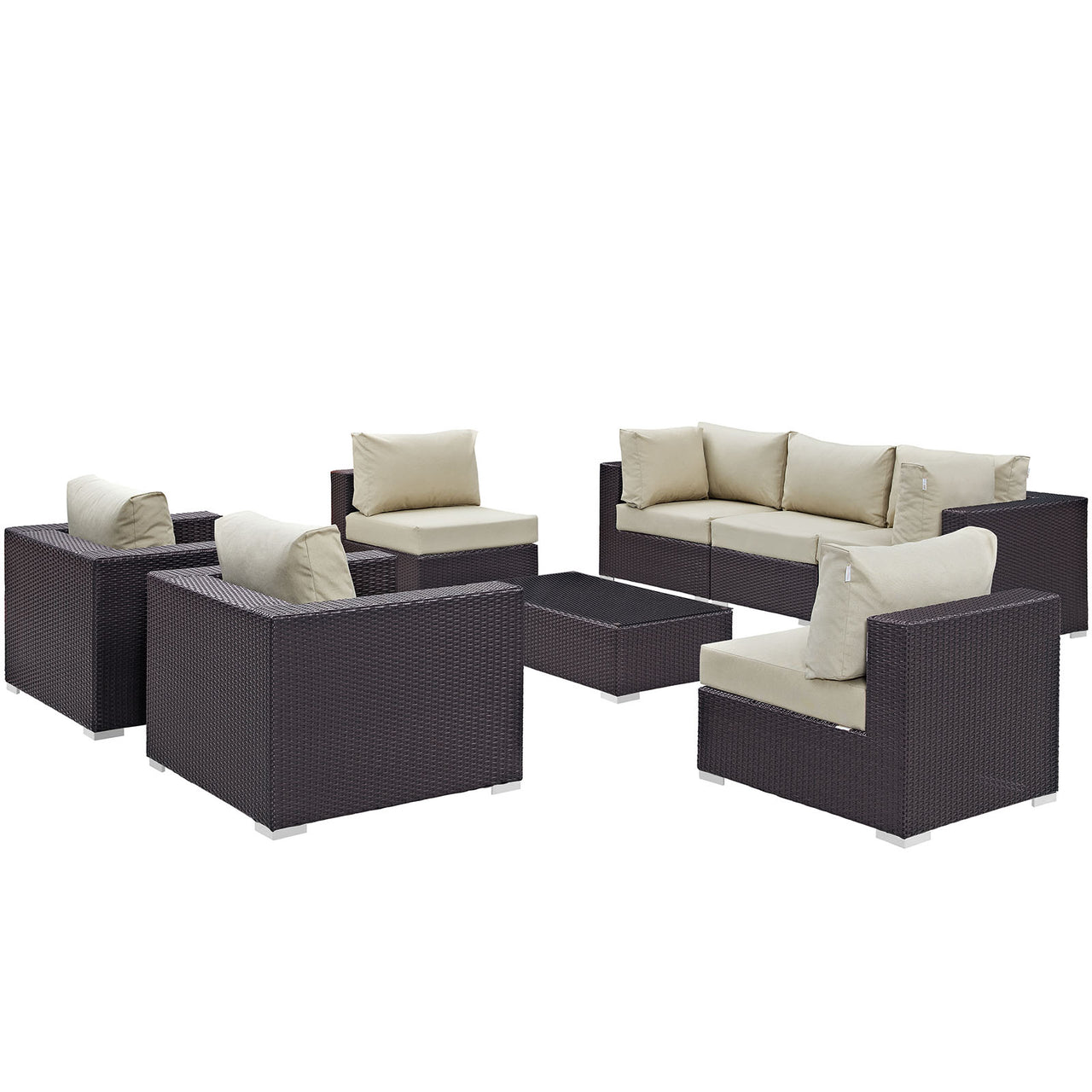 Conversation 8-Piece Alfresco Sectional Set, Espresso & Beige