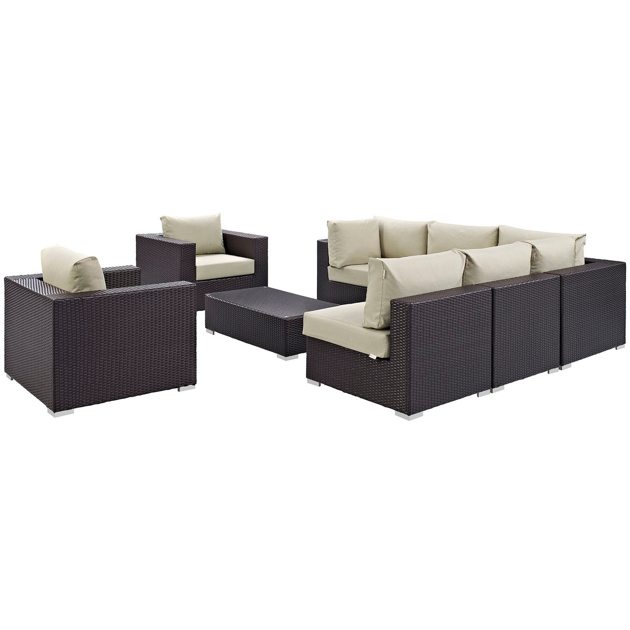 Conversation 8-Piece Alfresco Sectional Set, Espresso & Beige