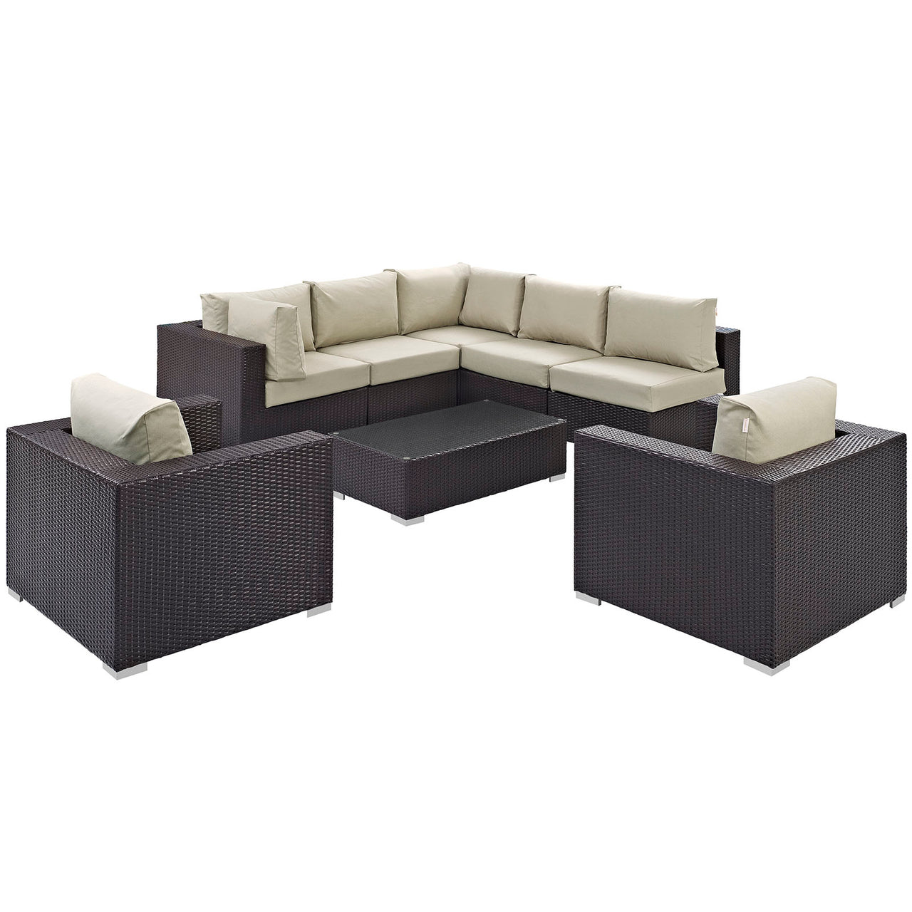 Conversation 8-Piece Alfresco Sectional Set, Espresso & Beige