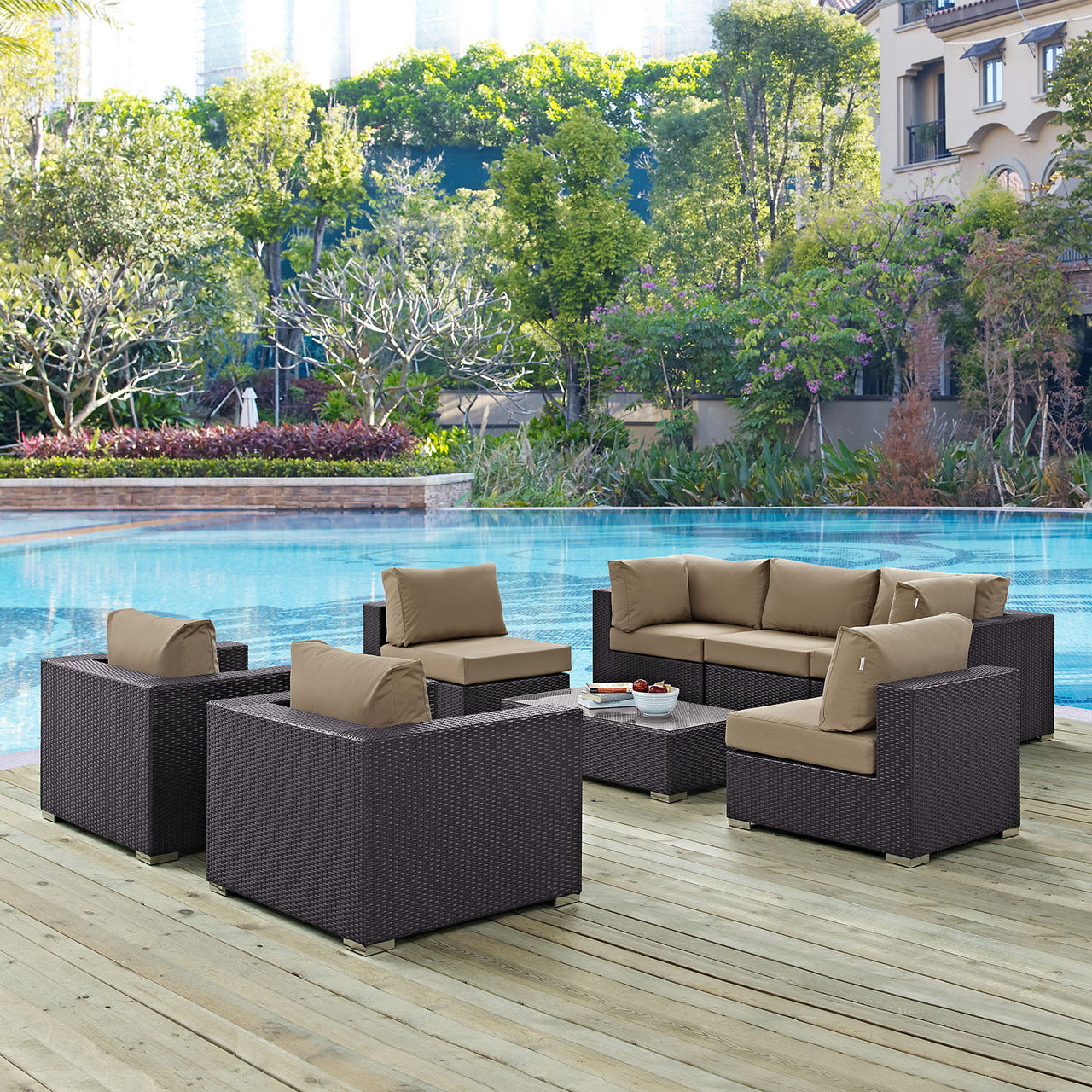 Conversation 8-Piece Alfresco Sectional Set, Espresso & Mocha