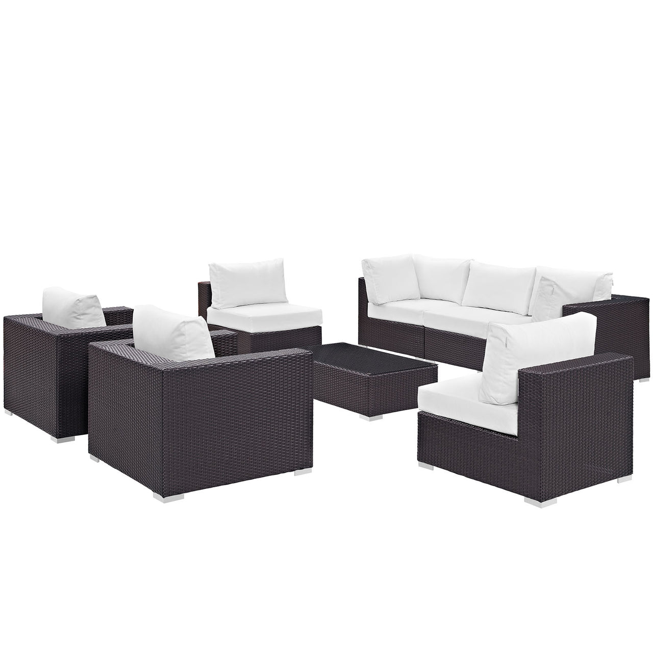 Conversation 8-Piece Alfresco Sectional Set, Espresso & White