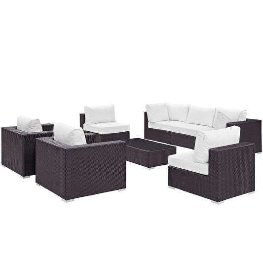 Conversation 8-Piece Alfresco Sectional Set, Espresso & White