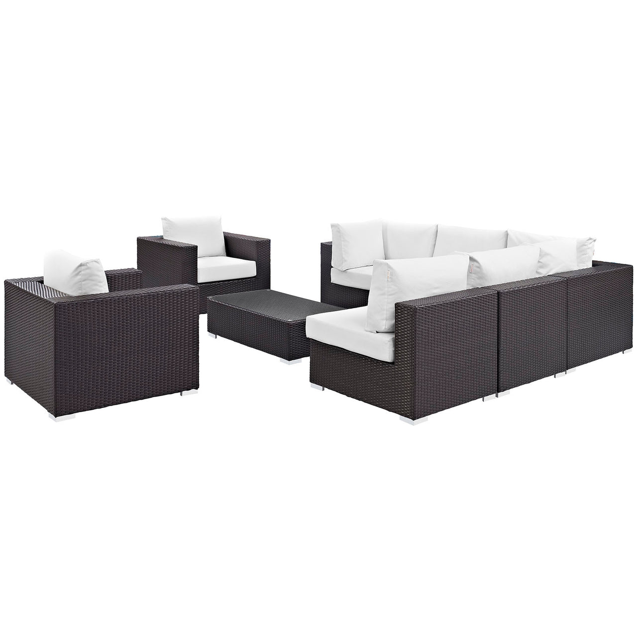 Conversation 8-Piece Alfresco Sectional Set, Espresso & White