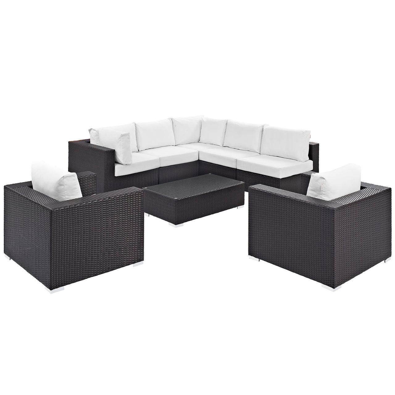 Conversation 8-Piece Alfresco Sectional Set, Espresso & White
