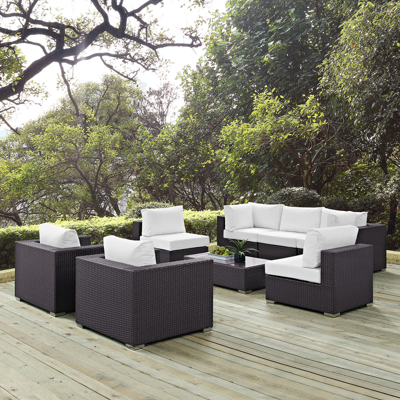 Conversation 8-Piece Alfresco Sectional Set, Espresso & White