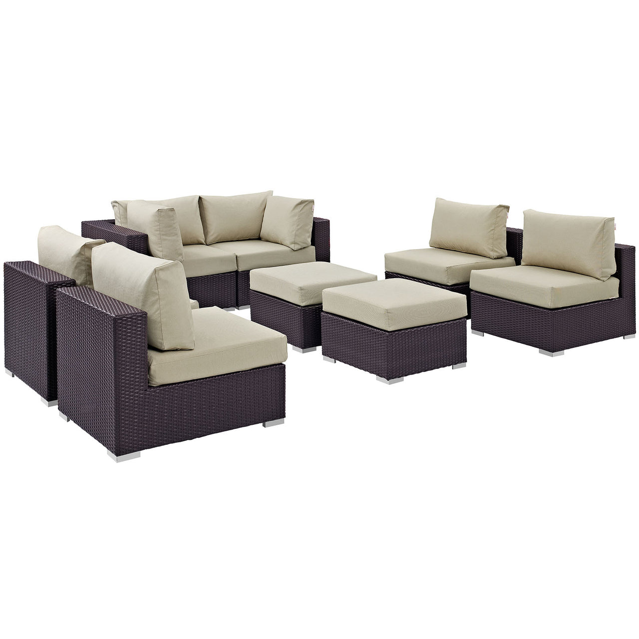 Convene 8 Piece Outdoor Patio Sectional Set, Espresso & Beige