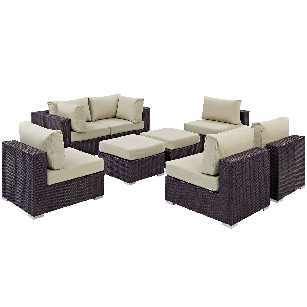 Convene 8 Piece Outdoor Patio Sectional Set, Espresso & Beige