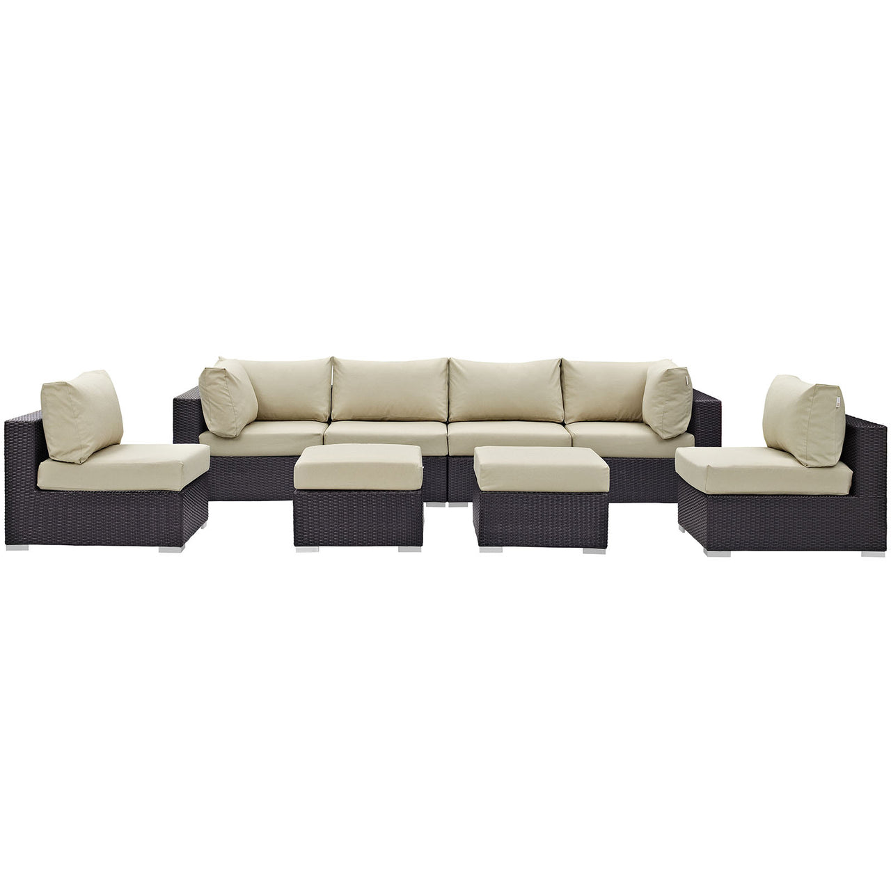 Convene 8 Piece Outdoor Patio Sectional Set, Espresso & Beige