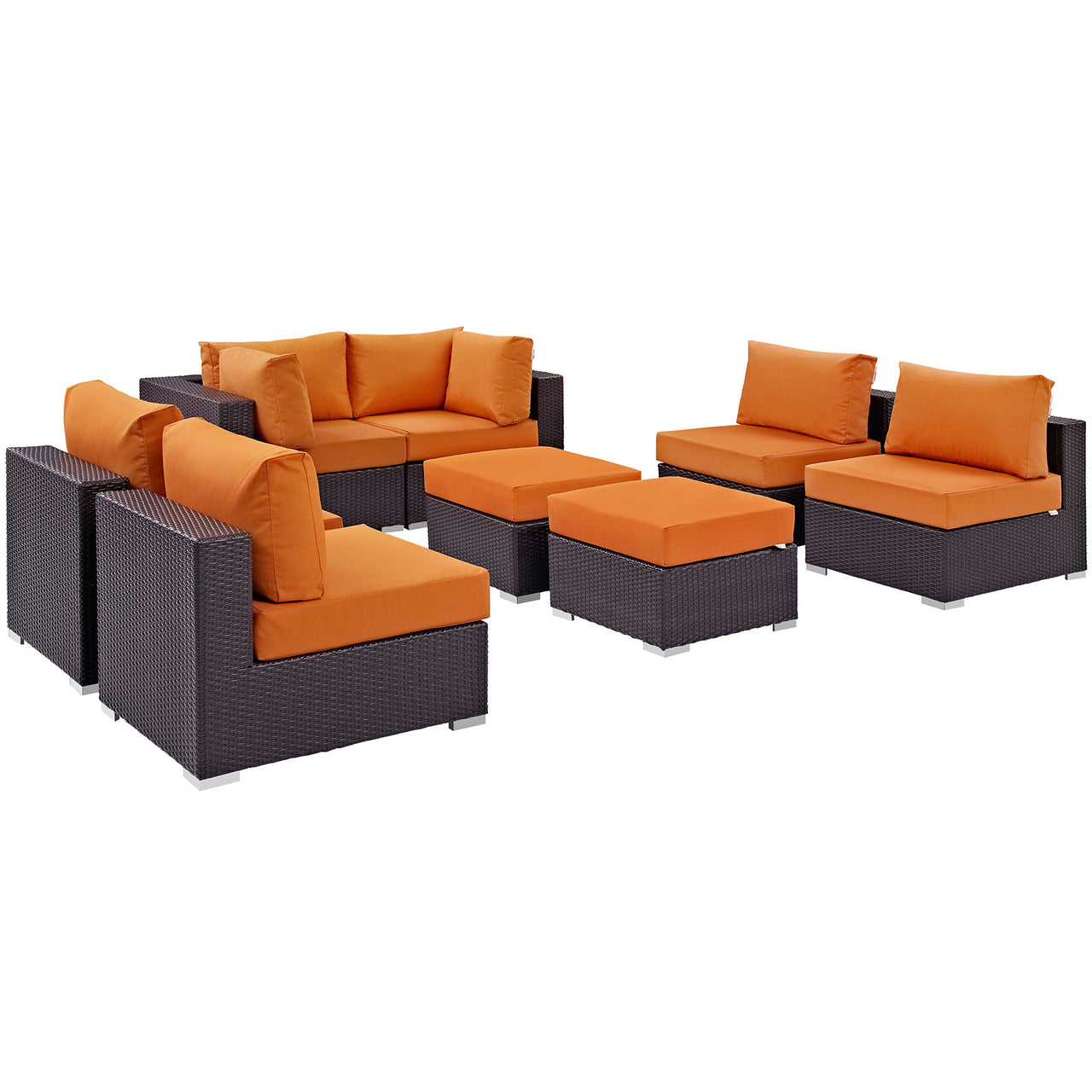 Convene 8 Piece Outdoor Patio Sectional Set, Espresso & Orange