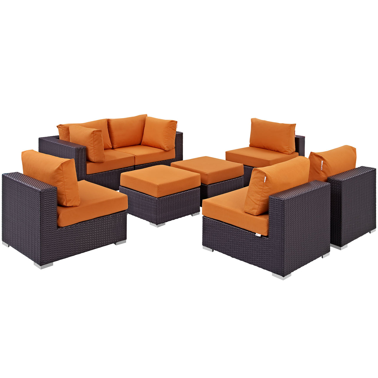 Convene 8 Piece Outdoor Patio Sectional Set, Espresso & Orange