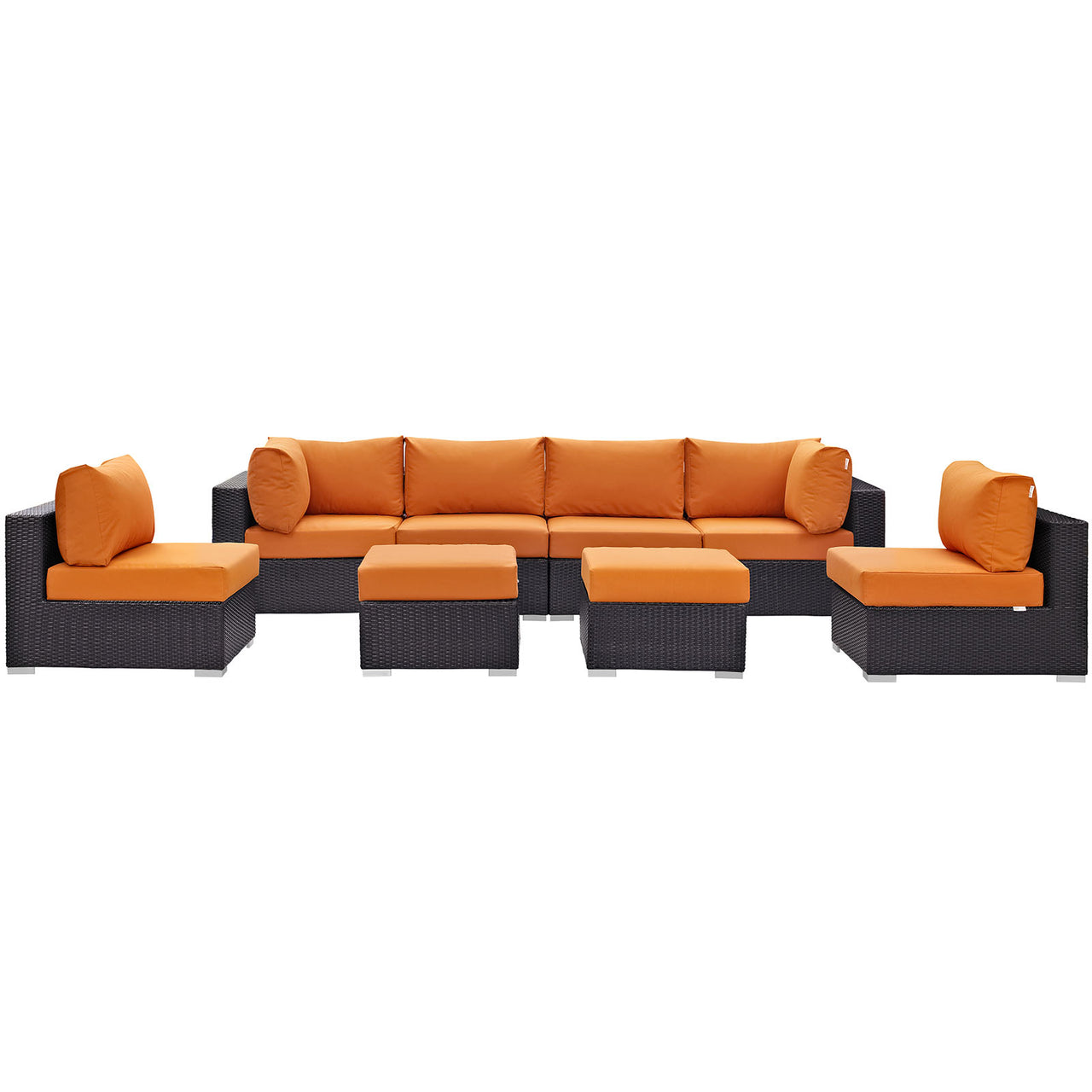 Convene 8 Piece Outdoor Patio Sectional Set, Espresso & Orange