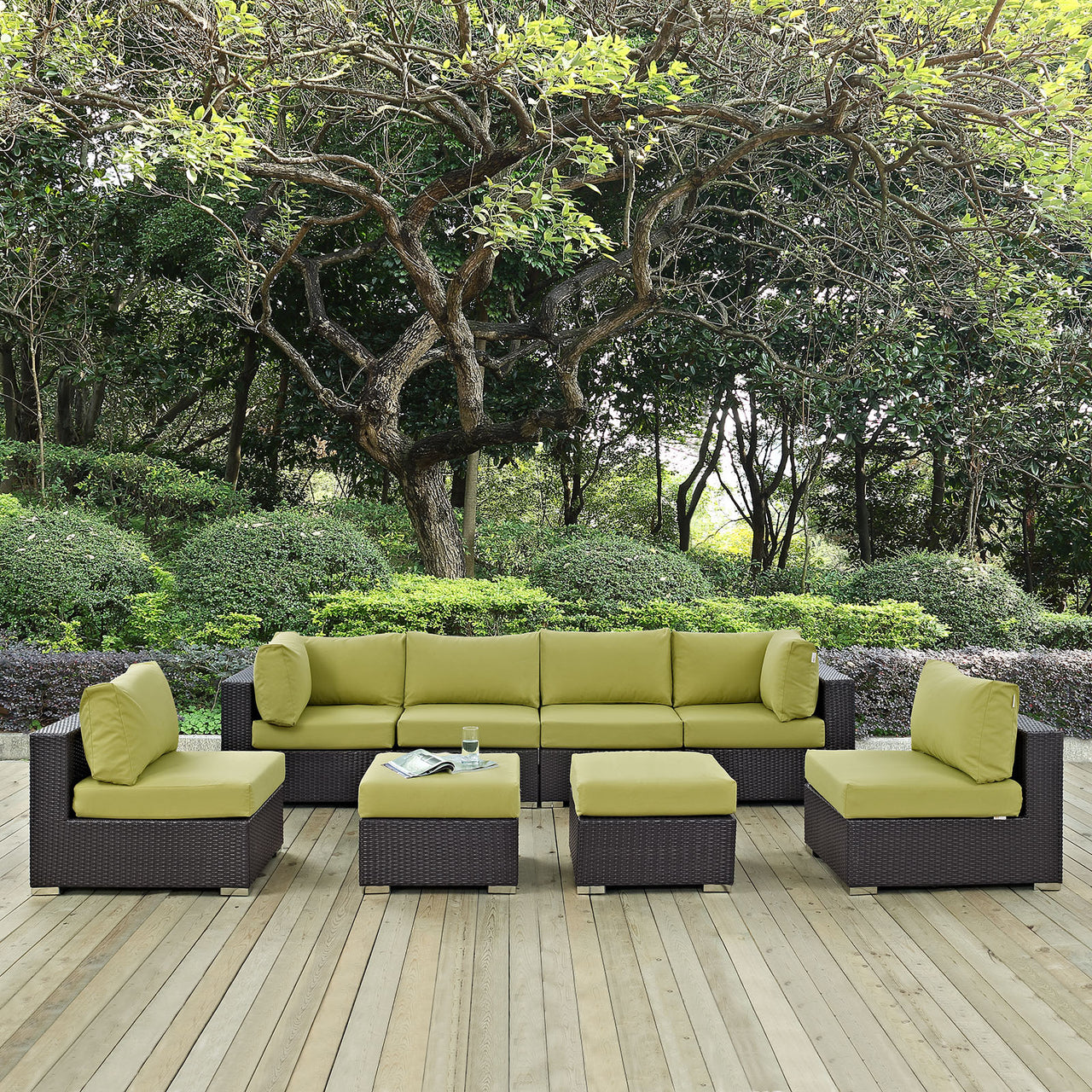 Conversation 8-Piece Alfresco Sectional Set, Espresso & Peridot