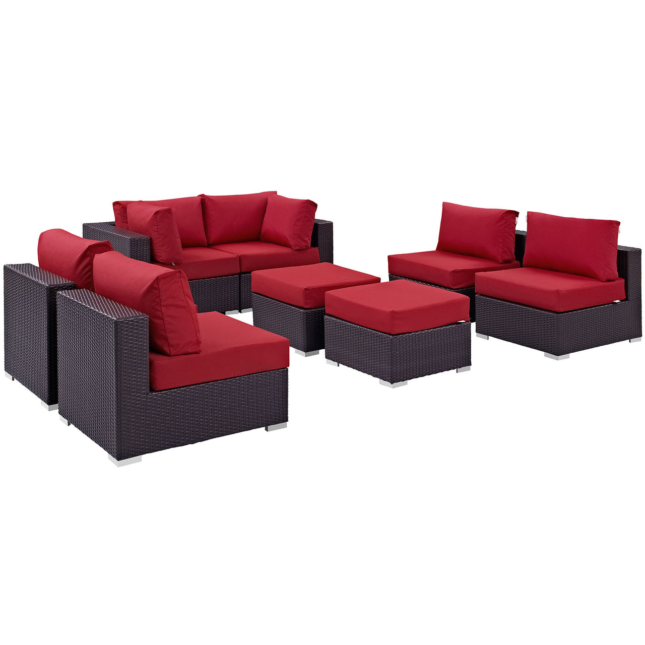 Conversation 8-Piece Alfresco Sectional Set, Espresso & Red