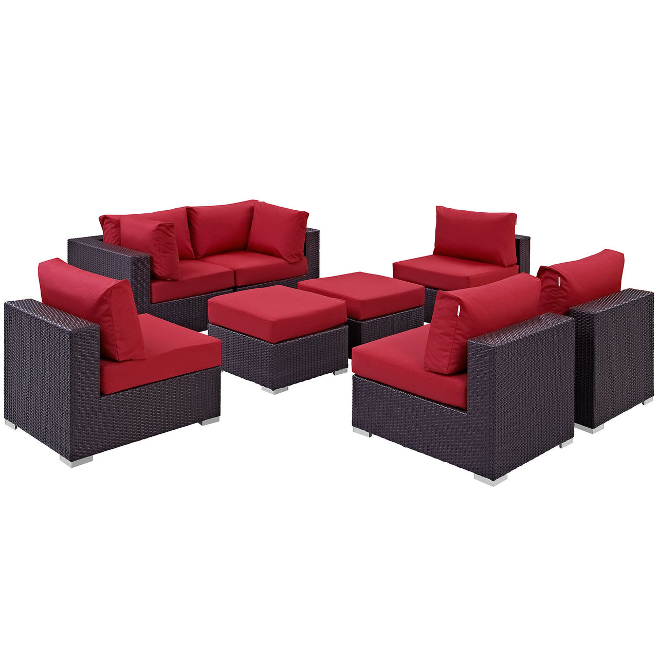 Conversation 8-Piece Alfresco Sectional Set, Espresso & Red
