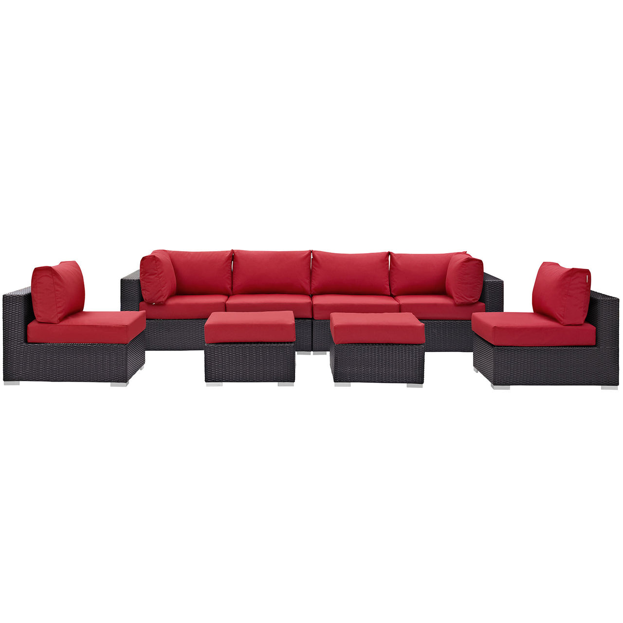 Conversation 8-Piece Alfresco Sectional Set, Espresso & Red