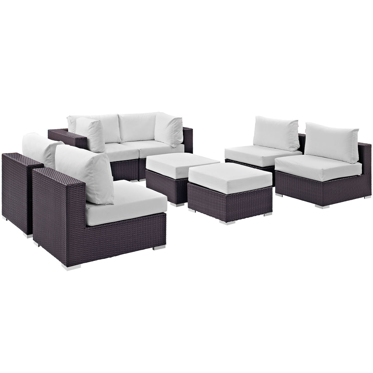 Conversation 8-Piece Alfresco Sectional Set, Espresso & White