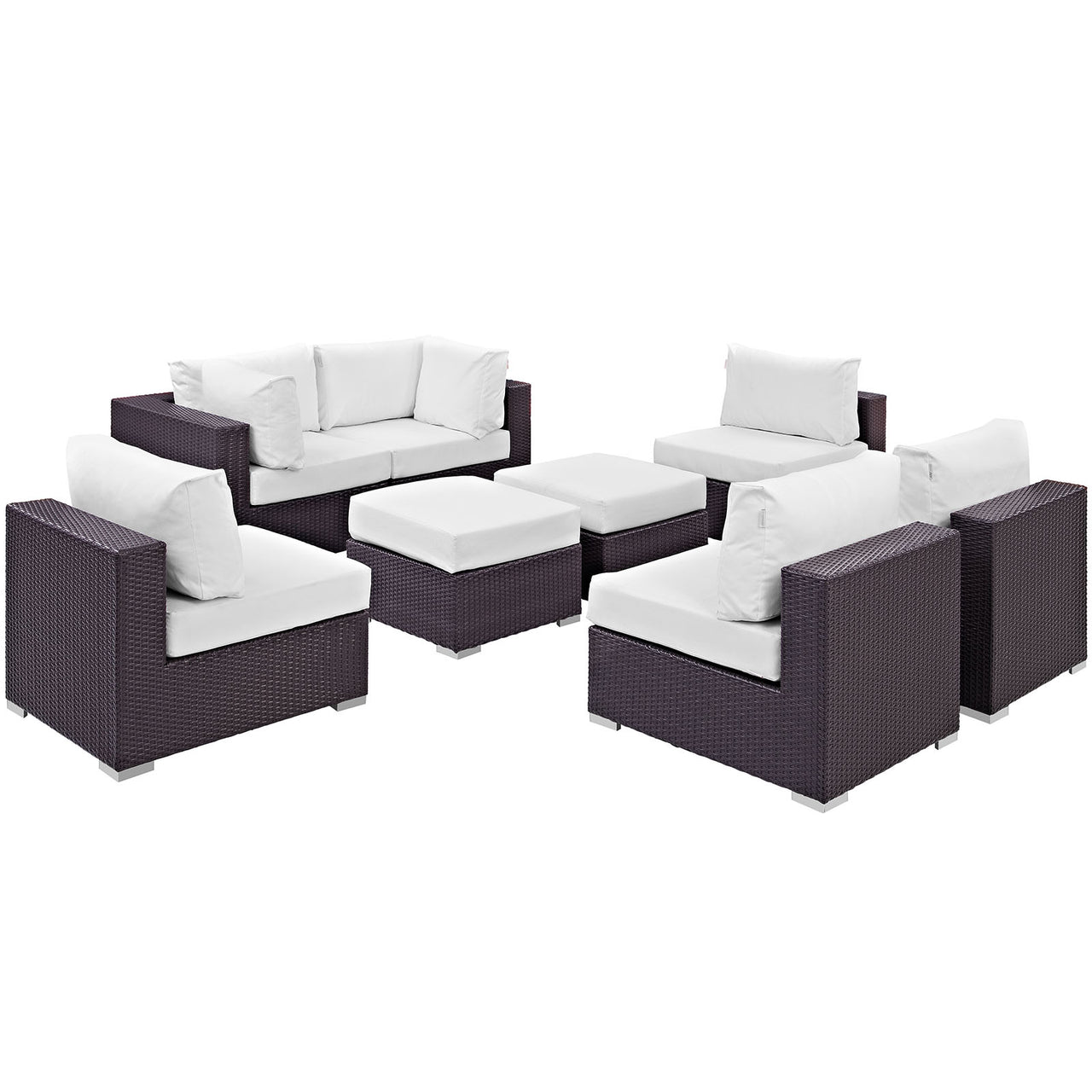 Conversation 8-Piece Alfresco Sectional Set, Espresso & White