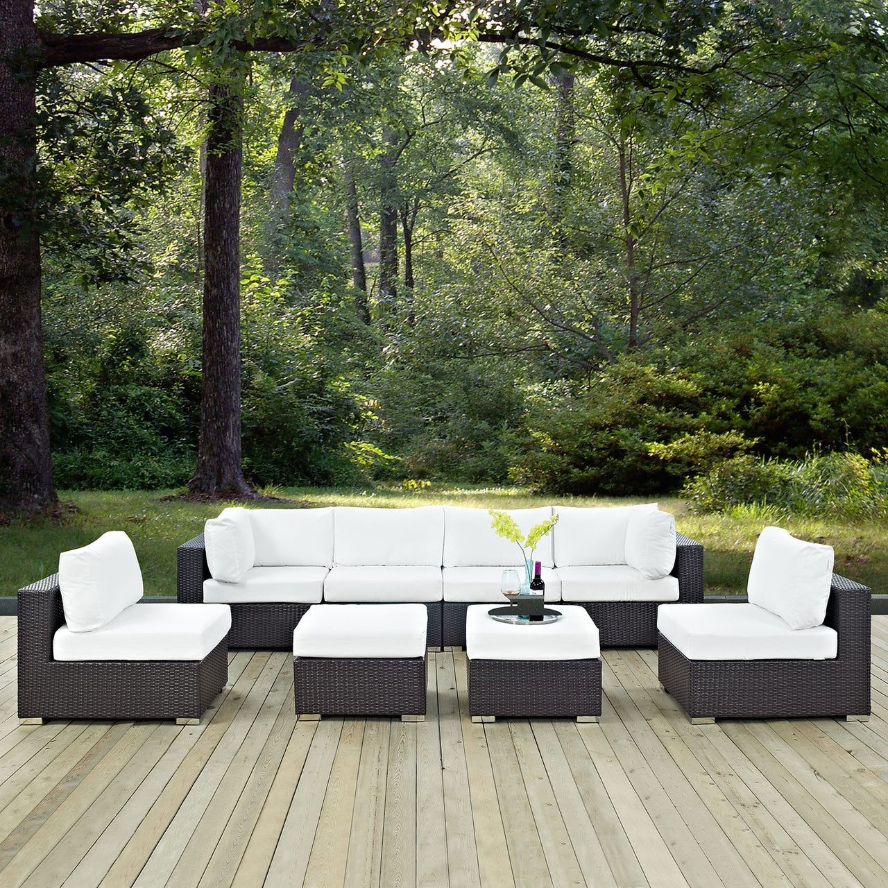 Conversation 8-Piece Alfresco Sectional Set, Espresso & White