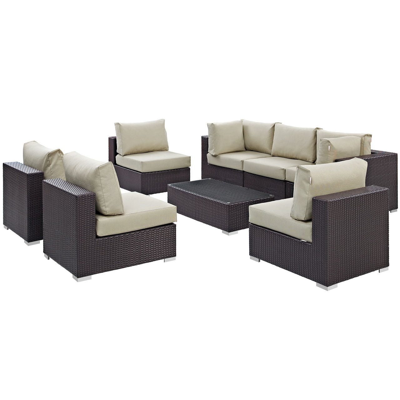 Convene 8 Piece Outdoor Patio Sectional Set, Espresso & Beige