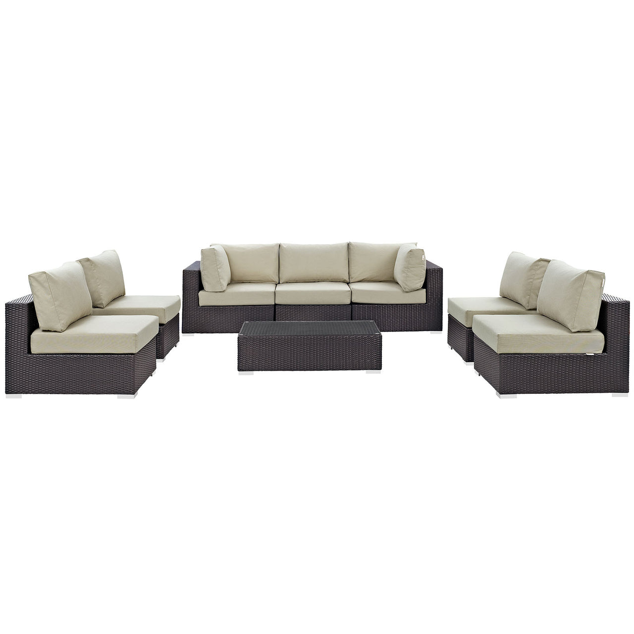 Convene 8 Piece Outdoor Patio Sectional Set, Espresso & Beige