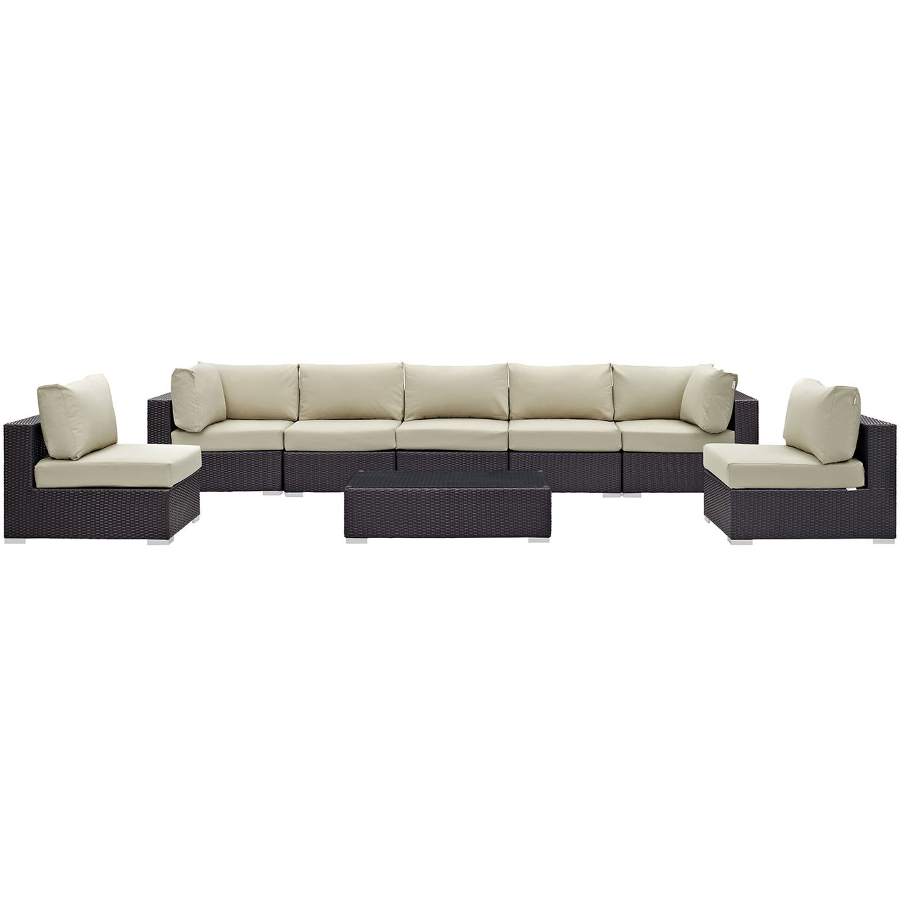 Convene 8 Piece Outdoor Patio Sectional Set, Espresso & Beige
