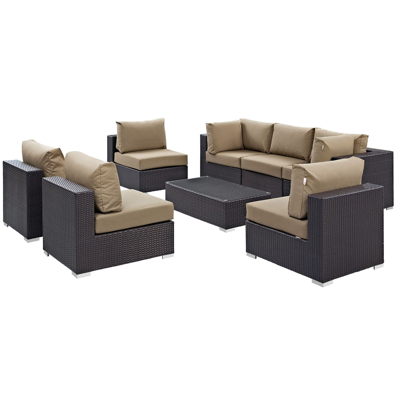 Convene 8 Piece Outdoor Patio Sectional Set, Espresso & Mocha