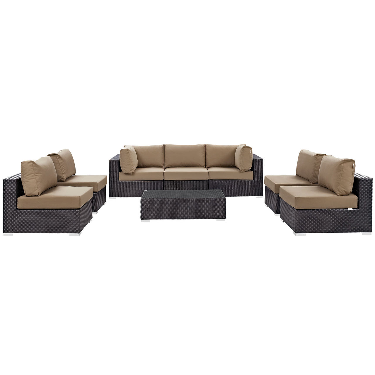 Convene 8 Piece Outdoor Patio Sectional Set, Espresso & Mocha