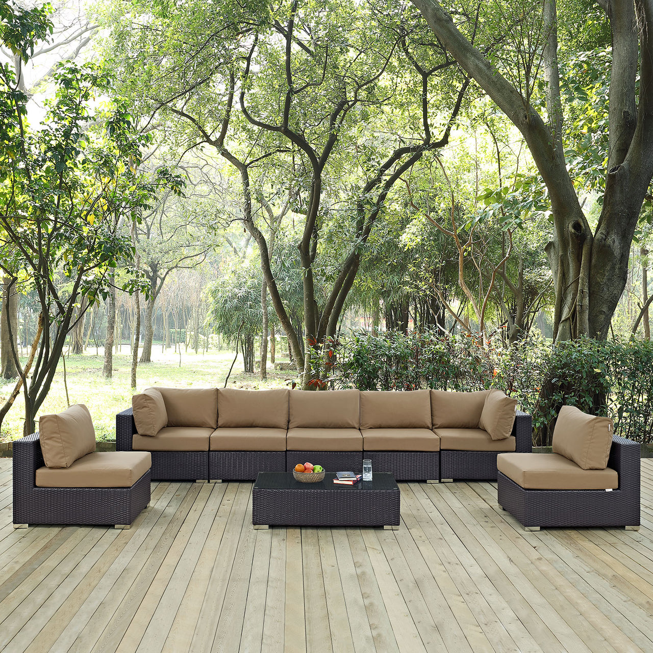 Convene 8 Piece Outdoor Patio Sectional Set, Espresso & Mocha