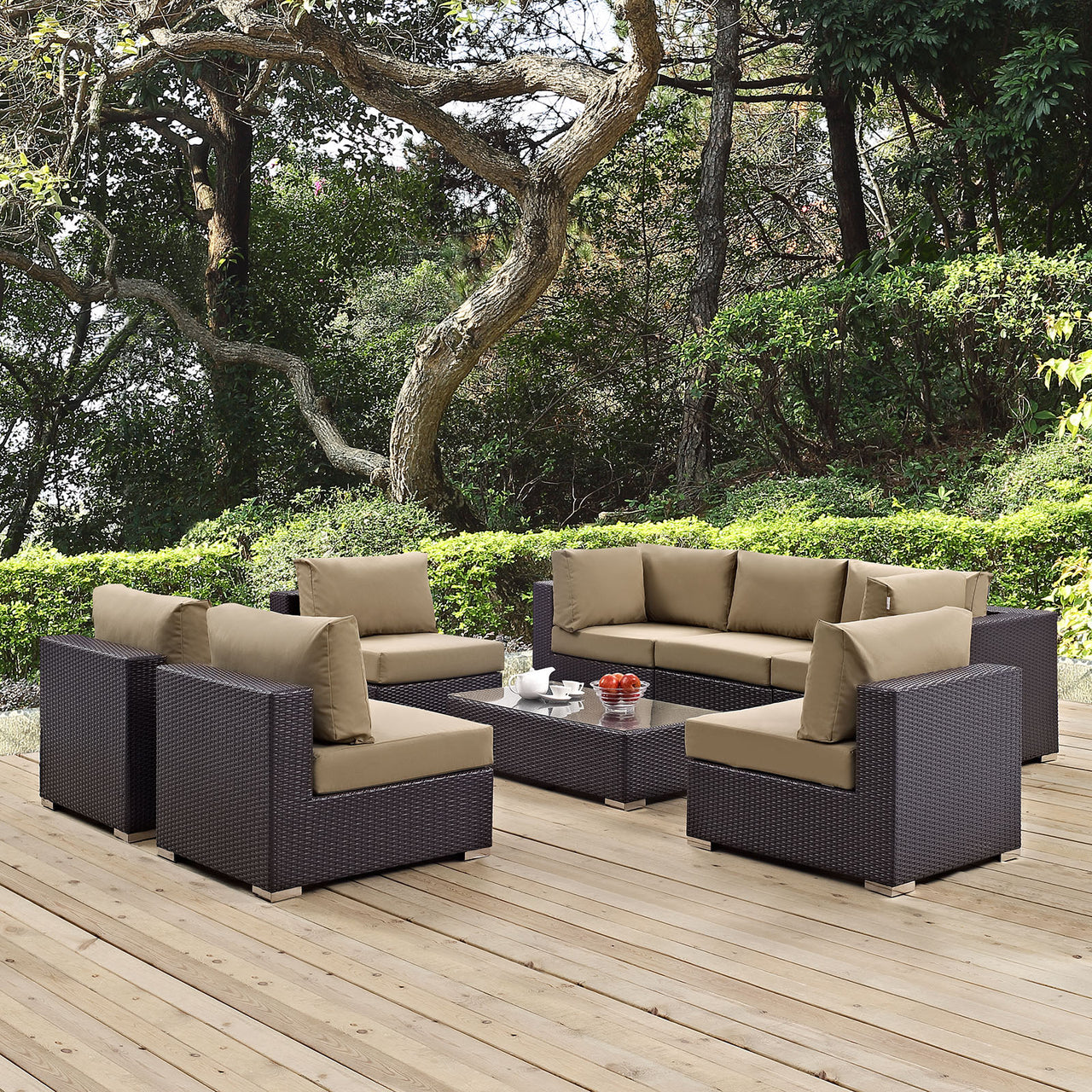 Convene 8 Piece Outdoor Patio Sectional Set, Espresso & Mocha