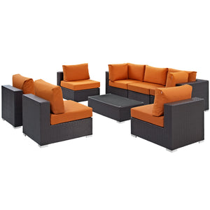 Convene 8 Piece Outdoor Patio Sectional Set, Espresso & Orange