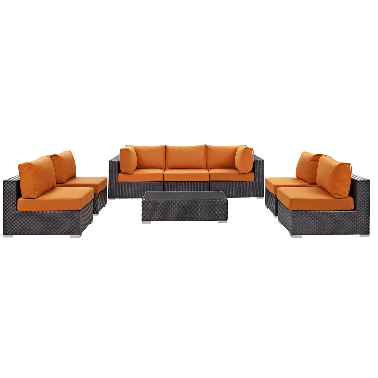 Convene 8 Piece Outdoor Patio Sectional Set, Espresso & Orange