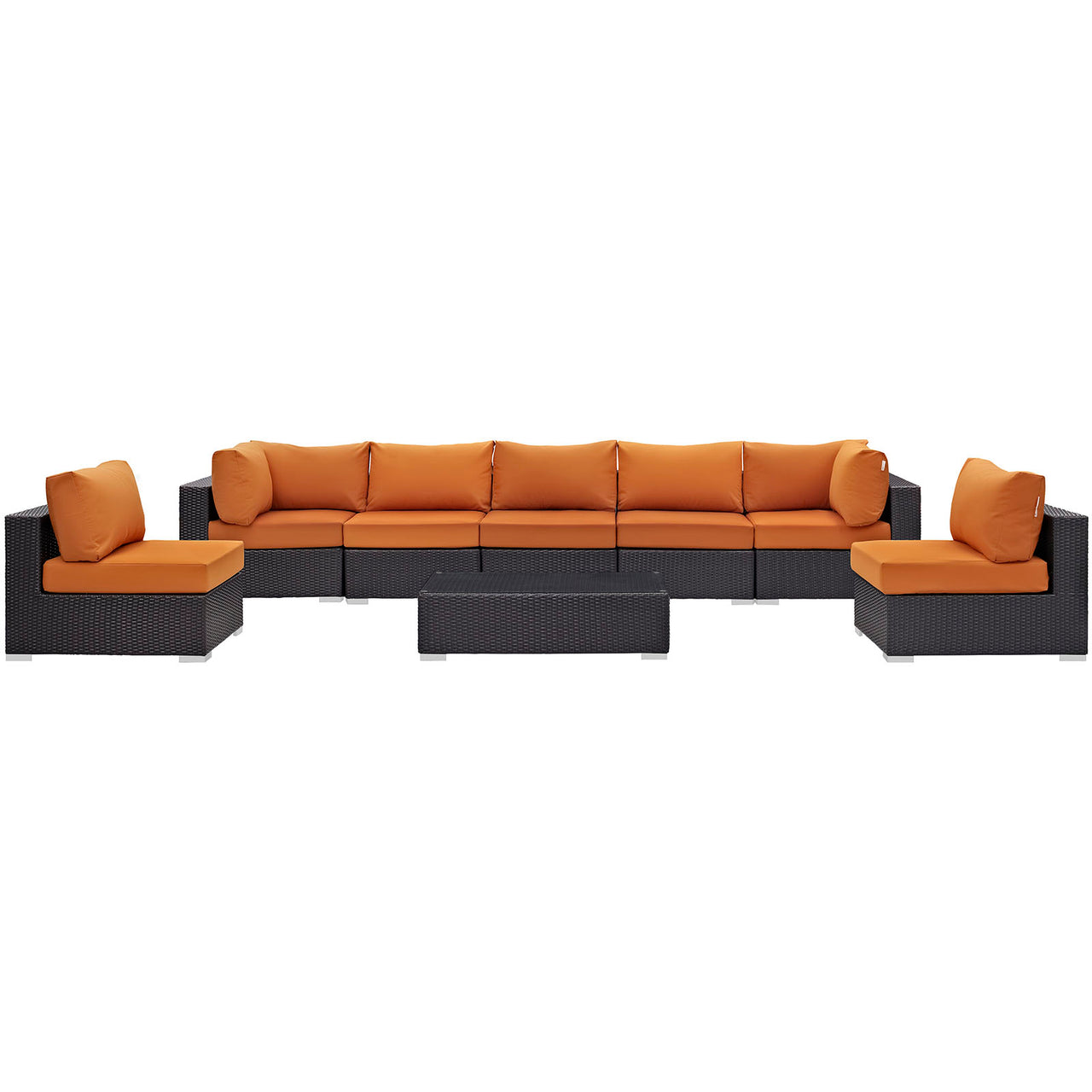 Convene 8 Piece Outdoor Patio Sectional Set, Espresso & Orange