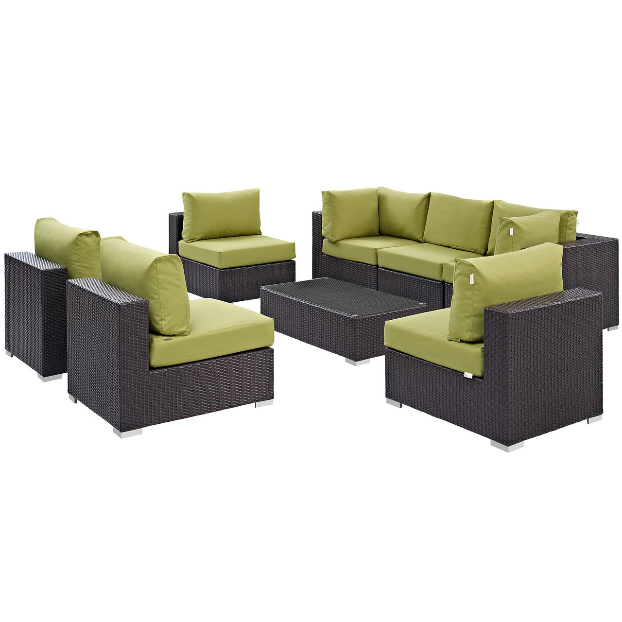 Conversation 8-Piece Alfresco Sectional Set, Espresso & Peridot
