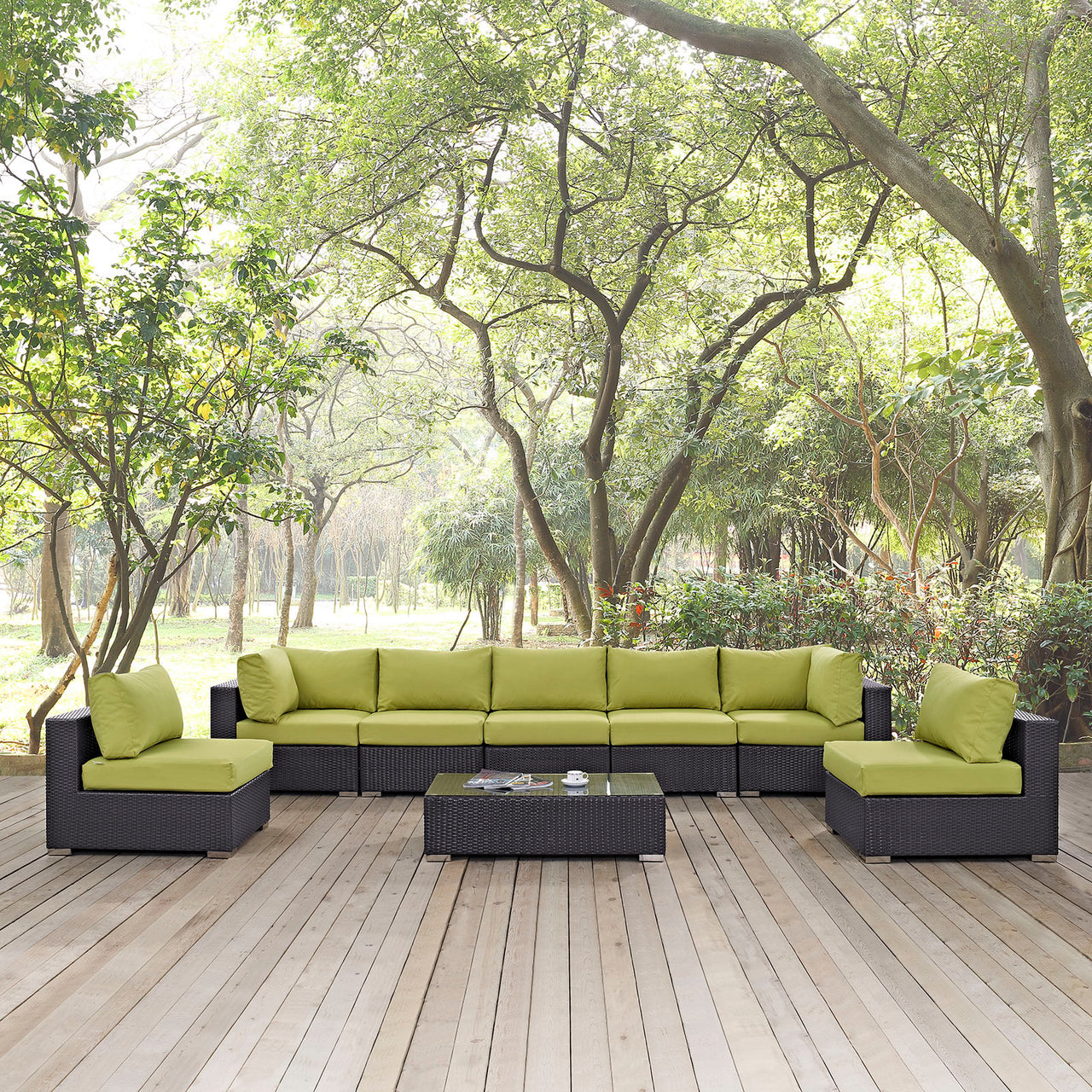 Conversation 8-Piece Alfresco Sectional Set, Espresso & Peridot
