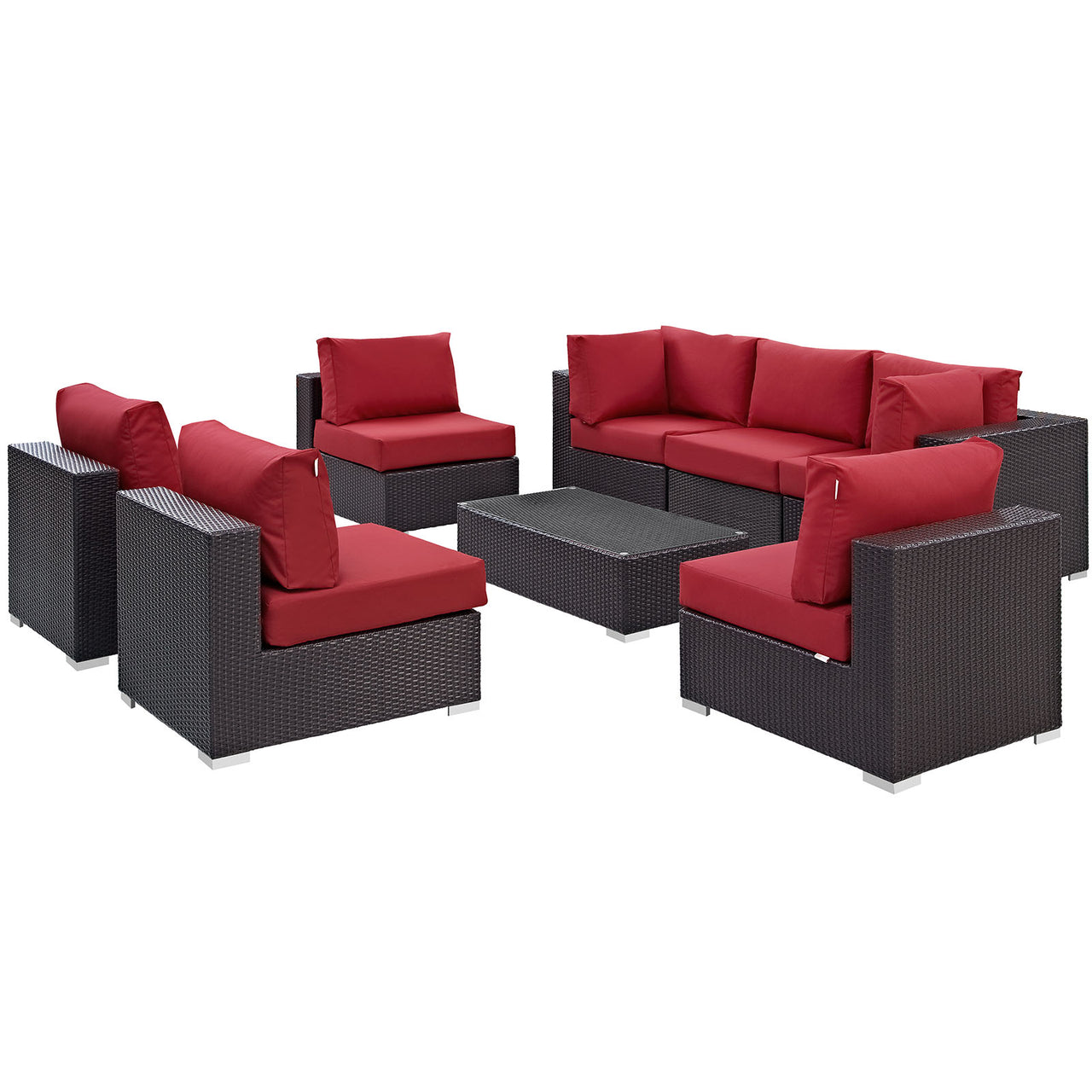 Convene 8 Piece Outdoor Patio Sectional Set, Espresso & Red