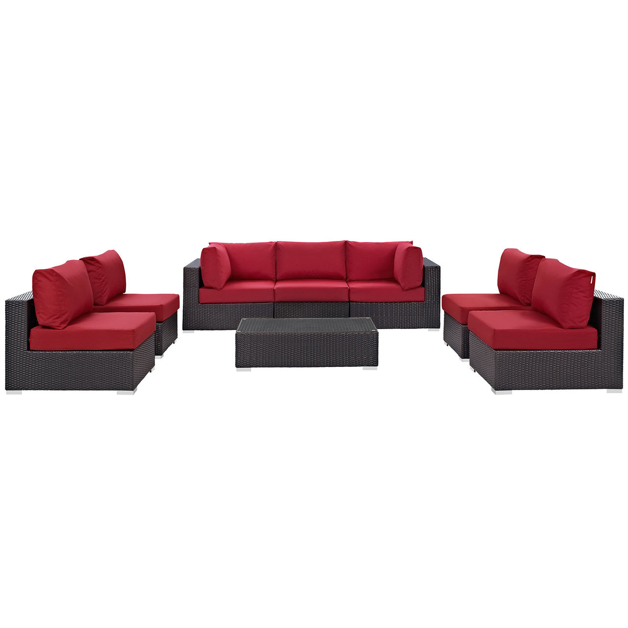 Convene 8 Piece Outdoor Patio Sectional Set, Espresso & Red