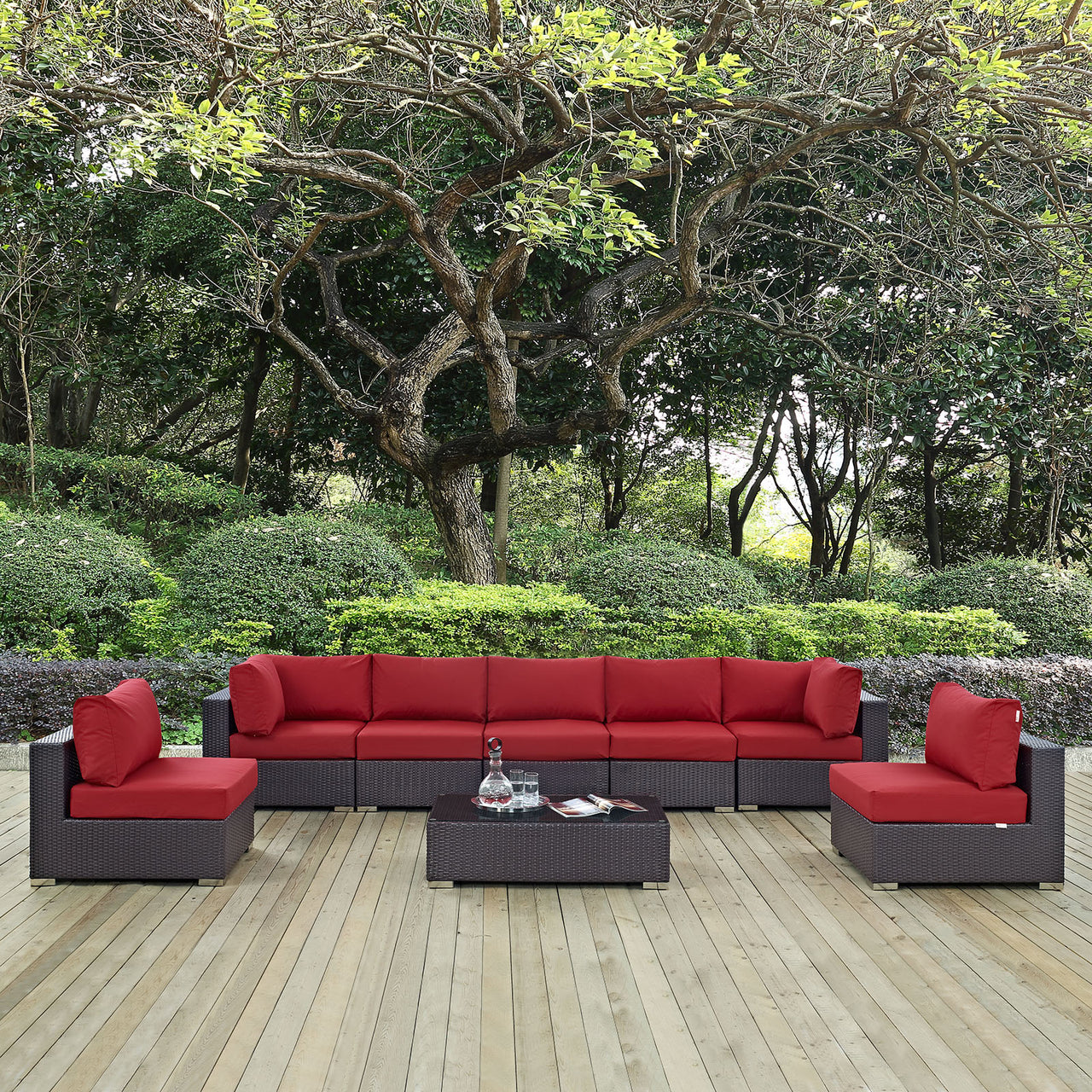 Convene 8 Piece Outdoor Patio Sectional Set, Espresso & Red